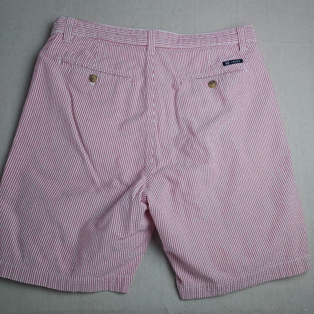 Chaps Mens 34 Red White Seersucker Shorts Cotton Flat Front Preppy Casual - Picture 9 of 10